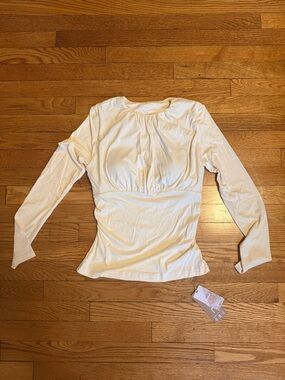 OGL Cream Long Sleeve Gathered Bust Waist-Defined Top